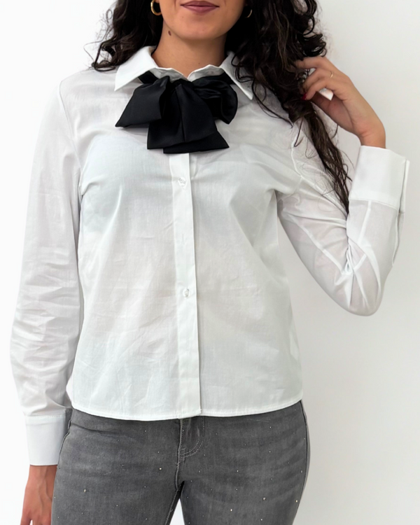 Camicia Slim Cravatta Fiocco Raso