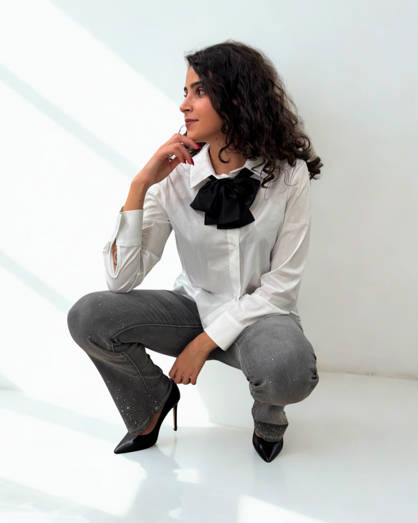 Jeans Flare con Strass - Grey